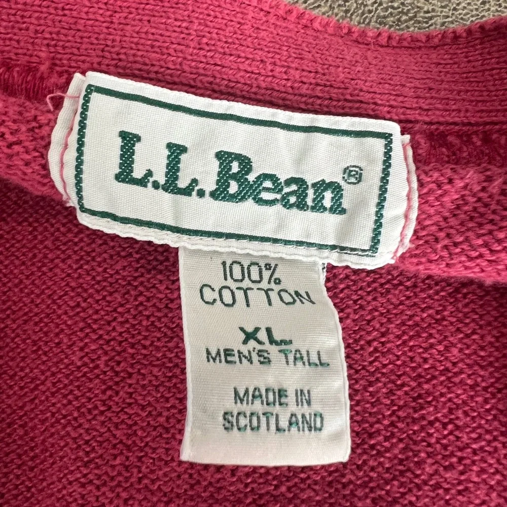 L.L. Bean Cardigan Sweater Mens XL Tall Red Cotton Knit Made in Scotland VTG - Picture 3 of 9